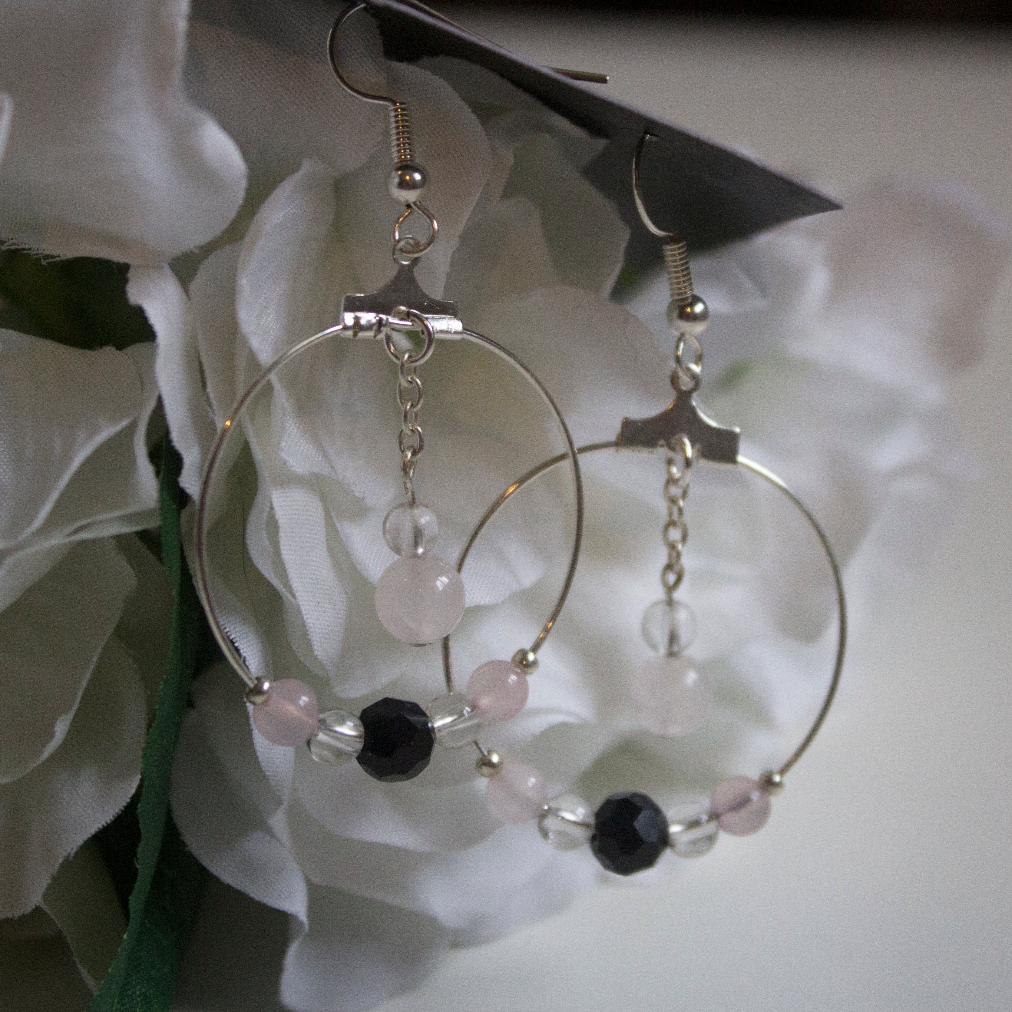 Rose Quartz Hoop With Black Detail