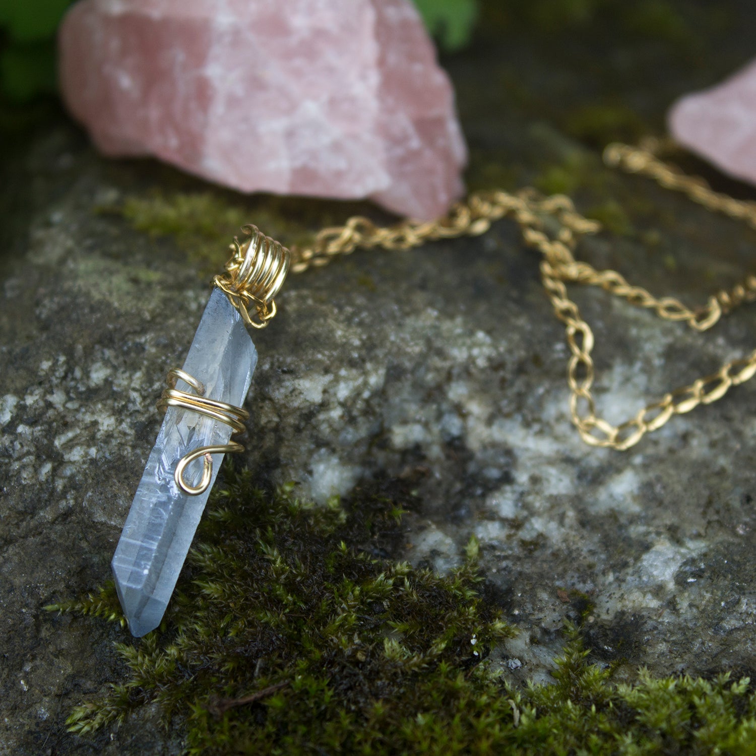 Clear Quartz Crystal Necklace, Crystal Necklace, Wire Wrapped